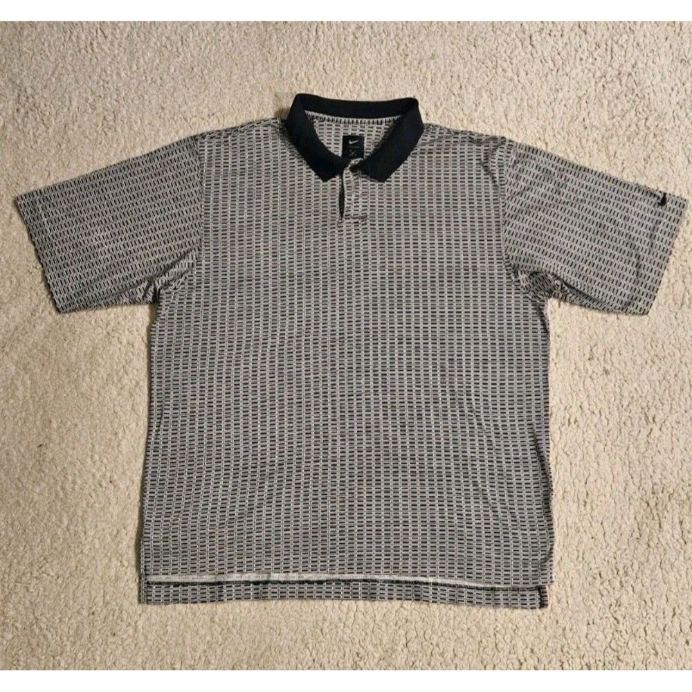Vintage 90 Nike Golf Mens M Blue 100% Cotton Geometric Pattern Polo Shirt SS